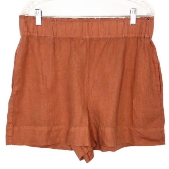 𝅺Lou & Grey Linen Pull On Shorts Orange Pockets NWT - Picture 1 of 10